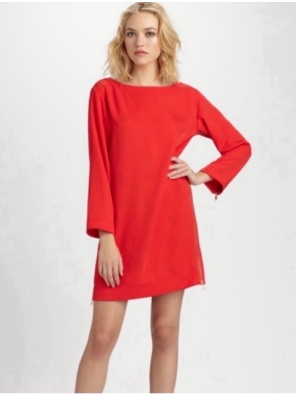 H&M Orange/red long-sleeve shift dress.